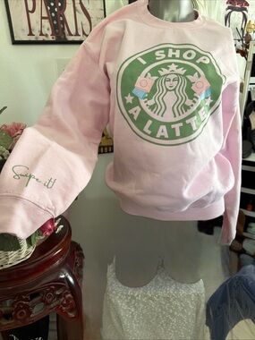 Pink 'I Shop A Latte' Graphic Sweatshirt